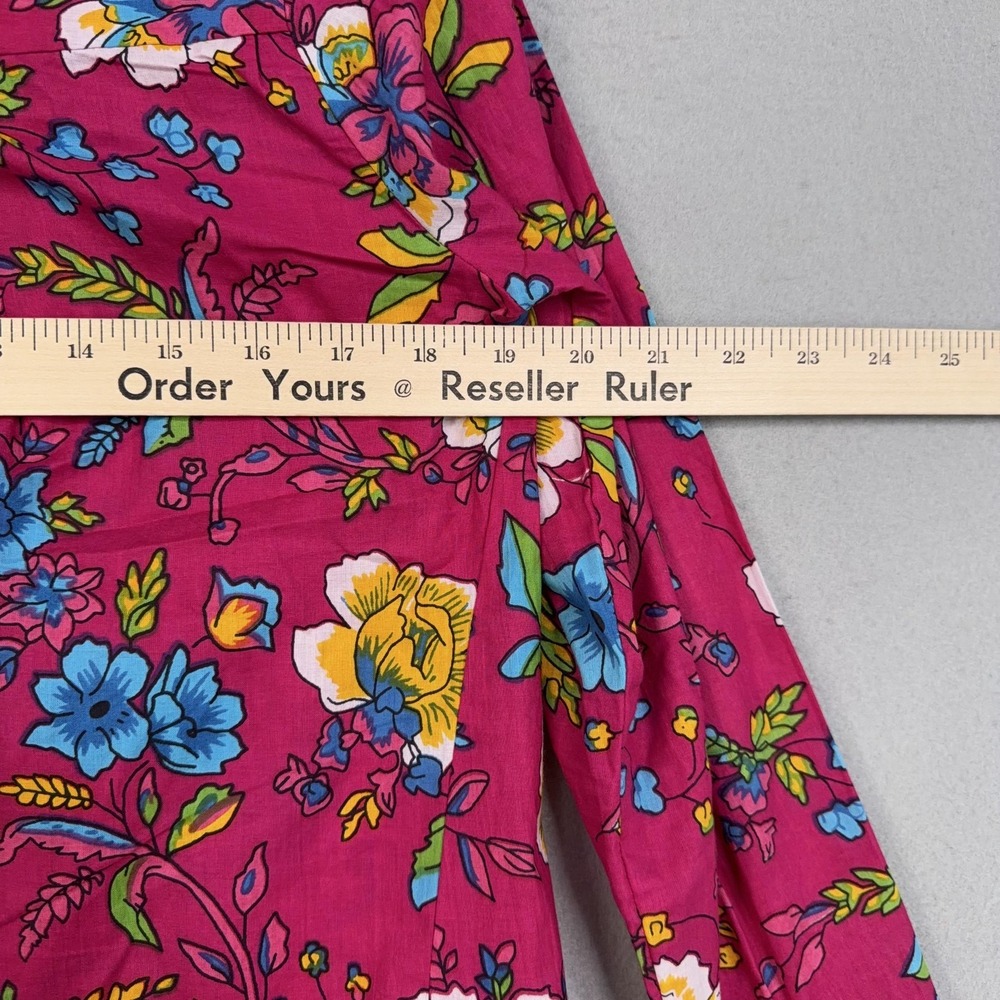 Pitusa Blouse Womens I Pink Floral Cotton Collared Boho Tie Front Top Lace Cuff - Picture 12 of 14